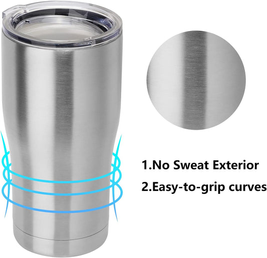 DOMICARE 20oz Tumbler with Lid Stainless Steel Tumblers Bulk, Double Wall Vacuum Insulated Coffee Travel Mug, Stainless Steel