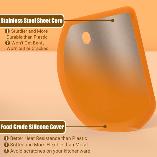 Sapid Flexible Curved Edge Silicone Bowl Scraper(5.98"×4.3"), Food Grade Dough Scraper for Baking Sourdough Bread, Cake, Bench Scrapers, Multipurpose Kitchen Dish Scrapers, Easy to Clean (1, Orange)