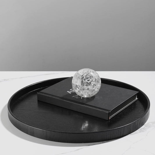 Round Solid Wood Serving Tray Extra Large Tea Coffee Snack Food Meals Serving Plate Non-Slip Kitchen Party Bar Server Ottoman Tray Breakfast Tray with Raised Edges (15inch/37.5cm) Black