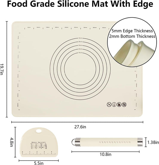 28" X 20" Dough Mat for Counter, Pastry Mats for Rolling Dough, Silicone Baking Mat with Measurements, Non Stick Silicone Pastry Mat, Kneading Counter Mat for Pastry, Bread, Cookies, Pizza