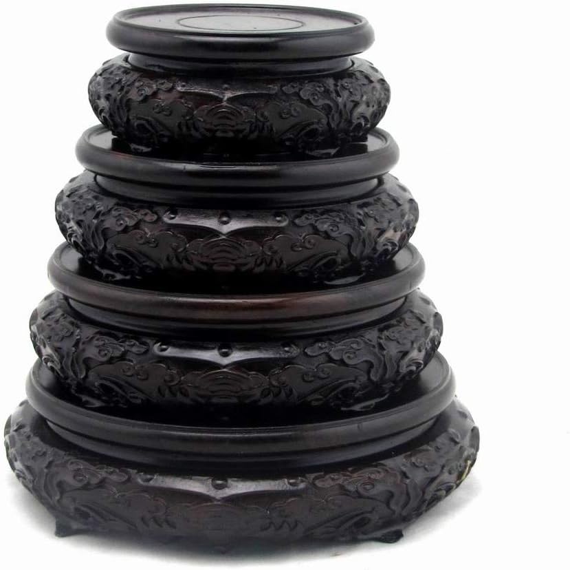 GOLDY&WENDY Oriental Luxury Round Elm Solid Wood Vase Display Stands Pedestal Base, Bat Pattern 3.9 in Diameter