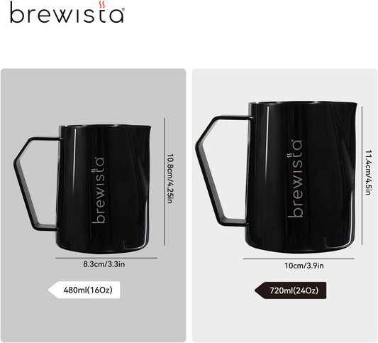 Brewista Precision Milk Frothing Pitcher, Steaming Jug, Coffee, Espresso Machine Accessories for Barista, Latte Art, Cappuccino, Stainless Steel Cup, 24 oz/720 ml, Matte Black