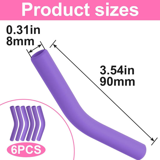 6pcs Food-Grade Silicone Straw Tips, Reusable Metal Straw Elbows Tips, Temperature Resistant Rubber Straw Covers Replacement Tip for 5/16" Stainless Steel Straws - Dark Purple