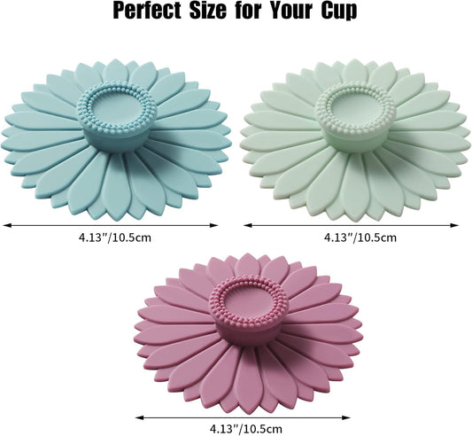 Sunflower Silicone Cup Covers (Set of 3) , Multicolored Silicone Lids for Mugs, Cups, Tea Pots,Flexible Mug Covers,Hot Cup Lids for Coffee & Tea