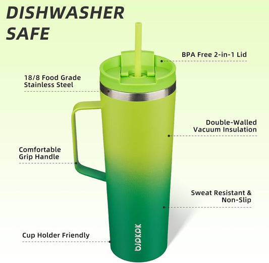 BJPKPK Insulated Tumbler with Handle, 30oz Insulated Tumblers with Lid and Straw, Stainless Steel Metal Water Bottles, Coffee Travel Mugs, Cups, Bamboo Grove