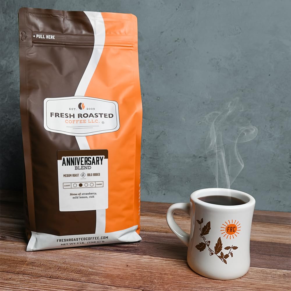 Fresh Roasted Coffee, Anniversary Blend, 5 lb (80 oz), Medium Roast, Kosher, Ground