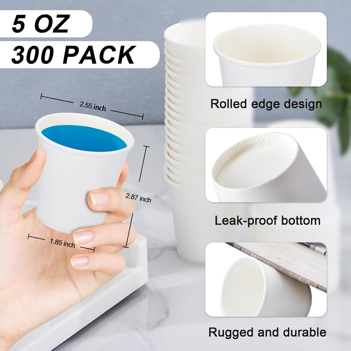 300 Pack 5 oz Paper Cups, White Paper Disposable Cups, Small Bathroom Mouthwash Cups, Hot/Cold Drinking Cups for Bathroom, Home, Party, Office, Picnic, Travel