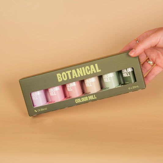 Colour Mill Botanical-Pack Oil-Based Food Coloring, 20 Milliliters Each of 6 Colors: Dusk, Latte, Lilac, Olive, Rose & Sage, 120 grams