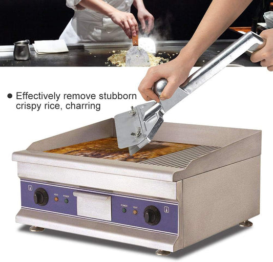 Grill Scrapers, Heavy Duty Casting Aluminum Commercial Griddle Scraper with 5 Blades and Small Slant Edge Grill Scraper