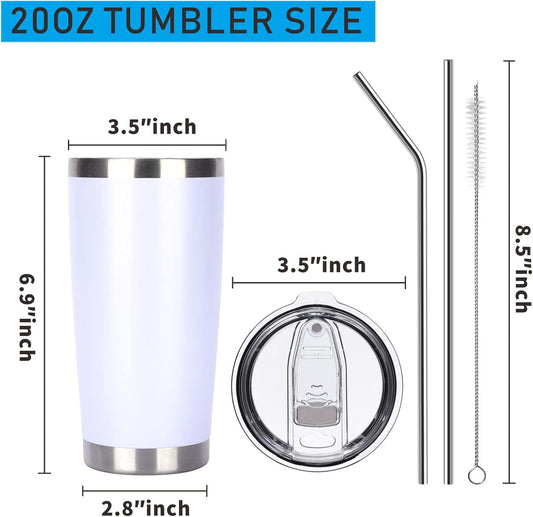 Pandance 20oz Stainless Steel Insulated Tumblers with Lid and Straw Bulk, Double Wall Vacuum Water Cups for Hot & Iced Coffee Drinks Travel Mug (White, 12 pack)