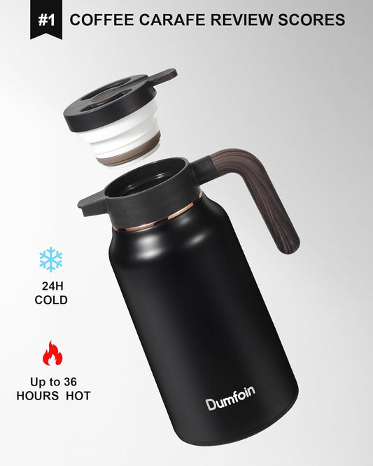 Carafes for Hot Liquids 70 oz - 36 Hour Stainless Steel Thermal Coffee Carafe-Insulated Coffee Carafes For Keeping Hot/Cold Coffee, Tea, Water, Drink Dispenser for Parties(Black)