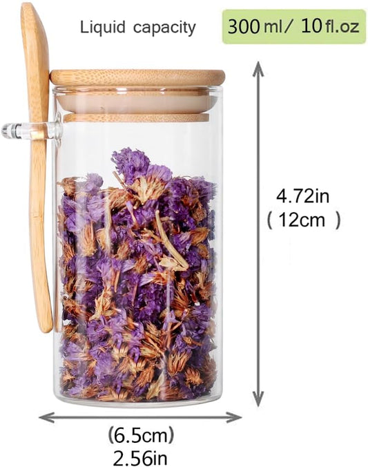 Set of 8 Glass Jars with Bamboo Lids and Spoons, 10 OZ Airtight Small Glass Tea Containers for Loose Tea, Coffee and Sugar Glass Container for Yogurt Jars with Lids