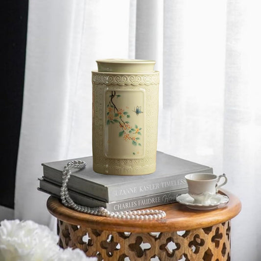 Ceramic Ginger Jar with Lid- 6.5 inches decorative flowers Ginger jars, chinoiserie gift Butterflies Medium jars for Home decor/jewelry/Tea/coffee beans/Storage