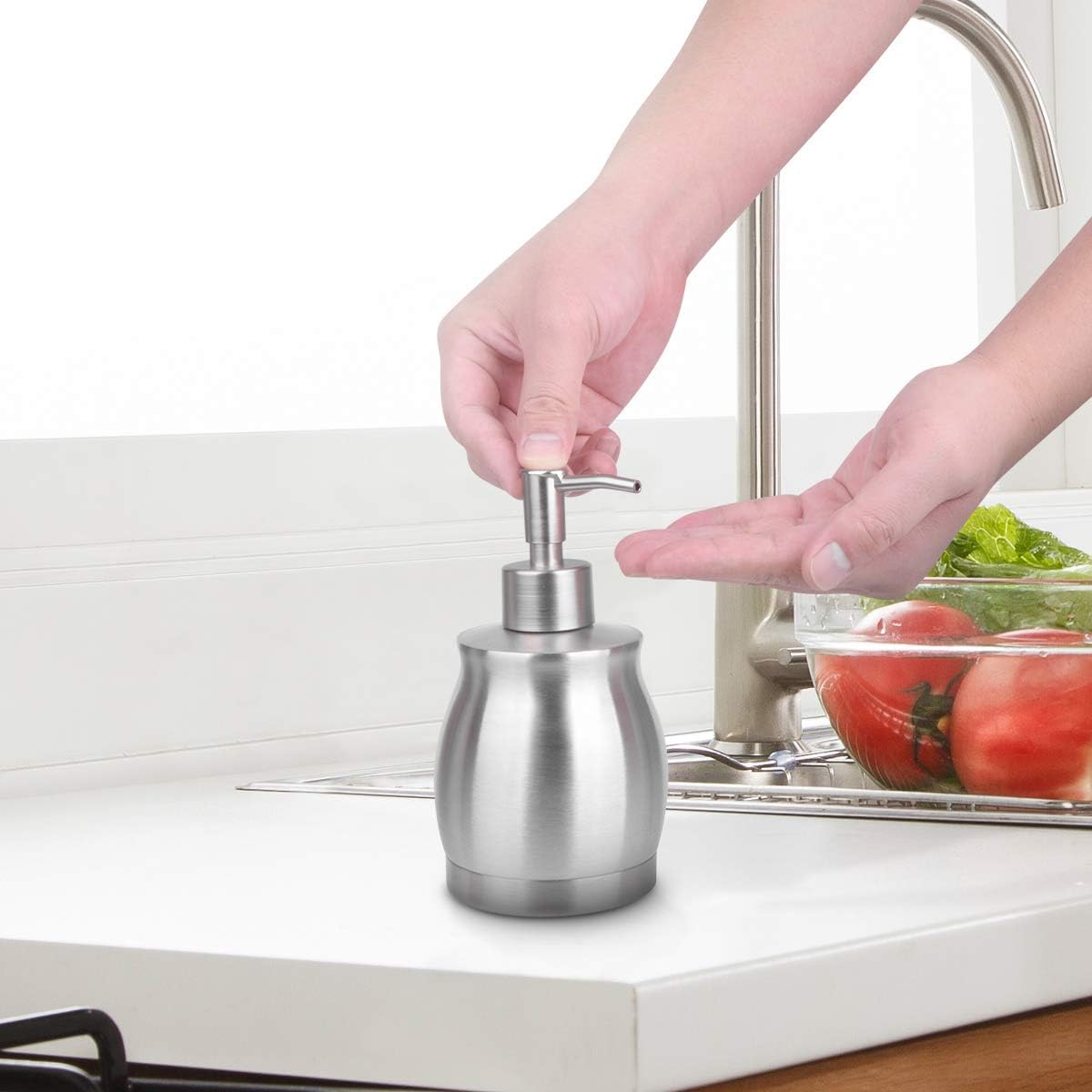 Stainless Steel Countertop Soap Dispenser Liquid Bottle and Pump, Suitable for Various Places Such as Kitchen and Bathroom (Brushed Nickel, 390 ml/13 oz)