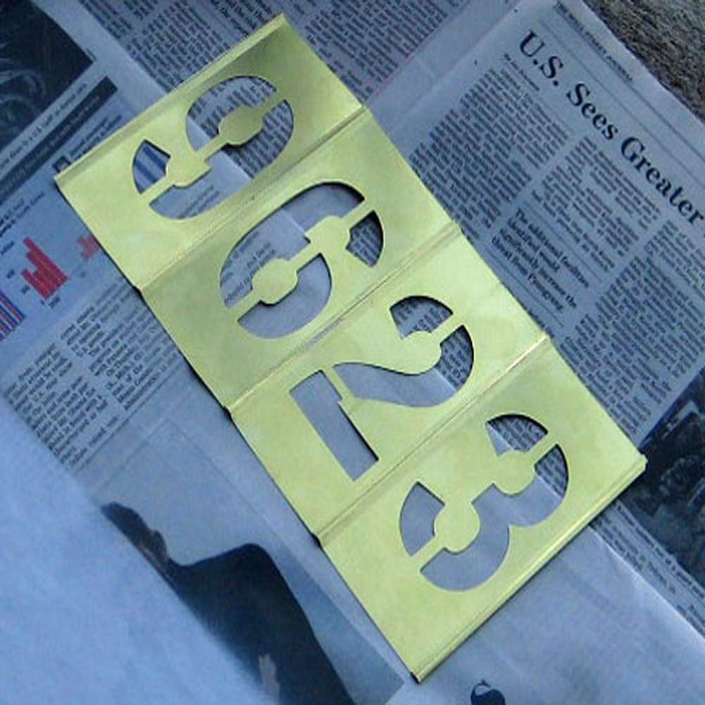 Deezio Curb Stencil Kit for Address Painting, 4 inch Brass Interlocking Numbers Stencils - 15 Piece Set