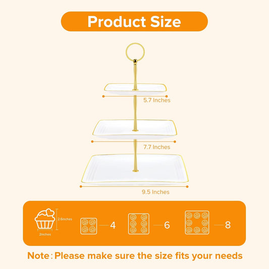 Hoedia 3 Tier Cupcake Stand Tower, Plastic White Cup Cake Holder for Dessert stands, Tiered Serving Tray for Tea Party, Birthday Party, Wedding Decor and Baby Shower(Square)