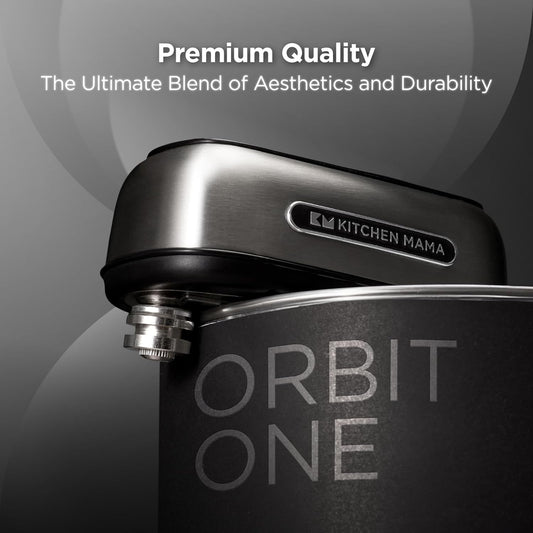 Kitchen Mama Orbit One Stainless Steel Rechargeable Electric Can Opener: Hands-free, USB-C Charging, Automatic Stop, Smooth Edge, Safety, Blade for Large Cans, Heavy Duty, Soda Can and Pop Can