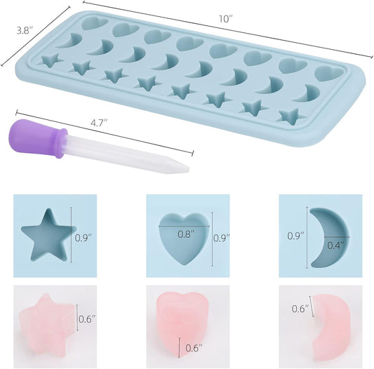 Moon Stars and Heart Ice Cube Tray Silicone Molds with Liquid Dropper,Easy Release Ice Trays with Lid, 24 Cavity Heart Mold for Ice Cubes, Gelatine, Chocolate, Baking and Candy