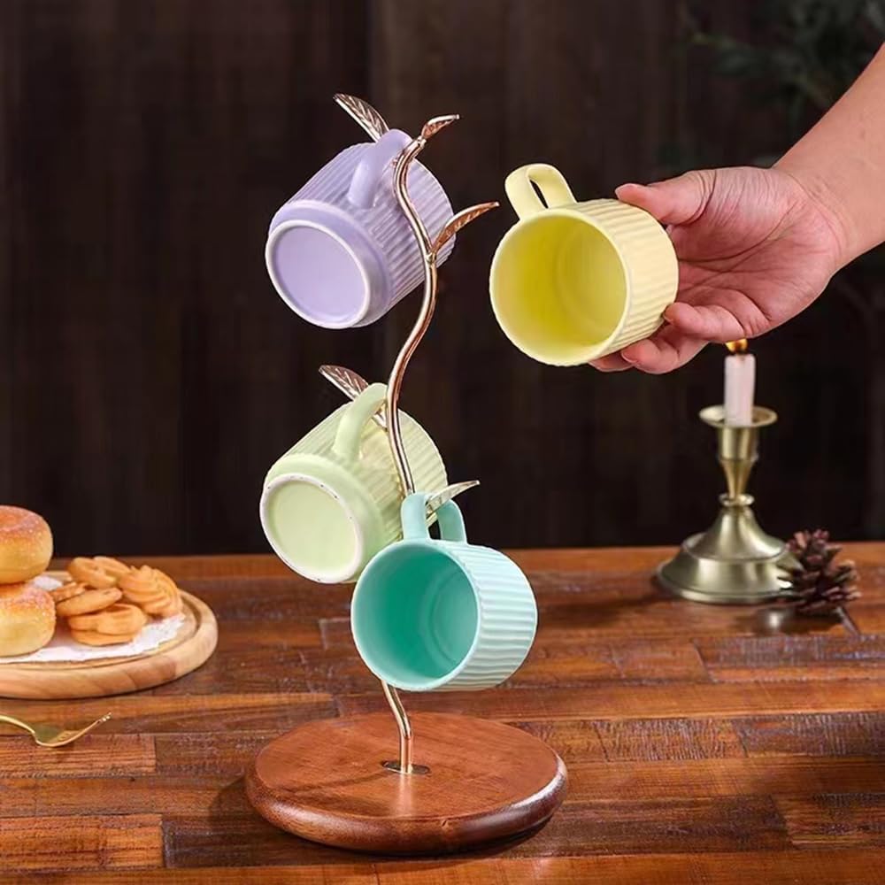 Leaf Shaped Coffee Tea Cup Mug Holder Stand for Countertop, Perfect Coffee Bar Accessory & Kitchen Home Organizer Gold