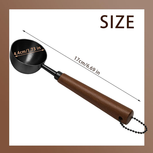 2pcs Vintage Coffee Measuring Spoon, 30ml/10g Capacity Coffee Scoop for Ground Coffee、Coffee Beans and Tea,304 Stainless Steel Coffee Spoons with Long Wooden Handle(Black)