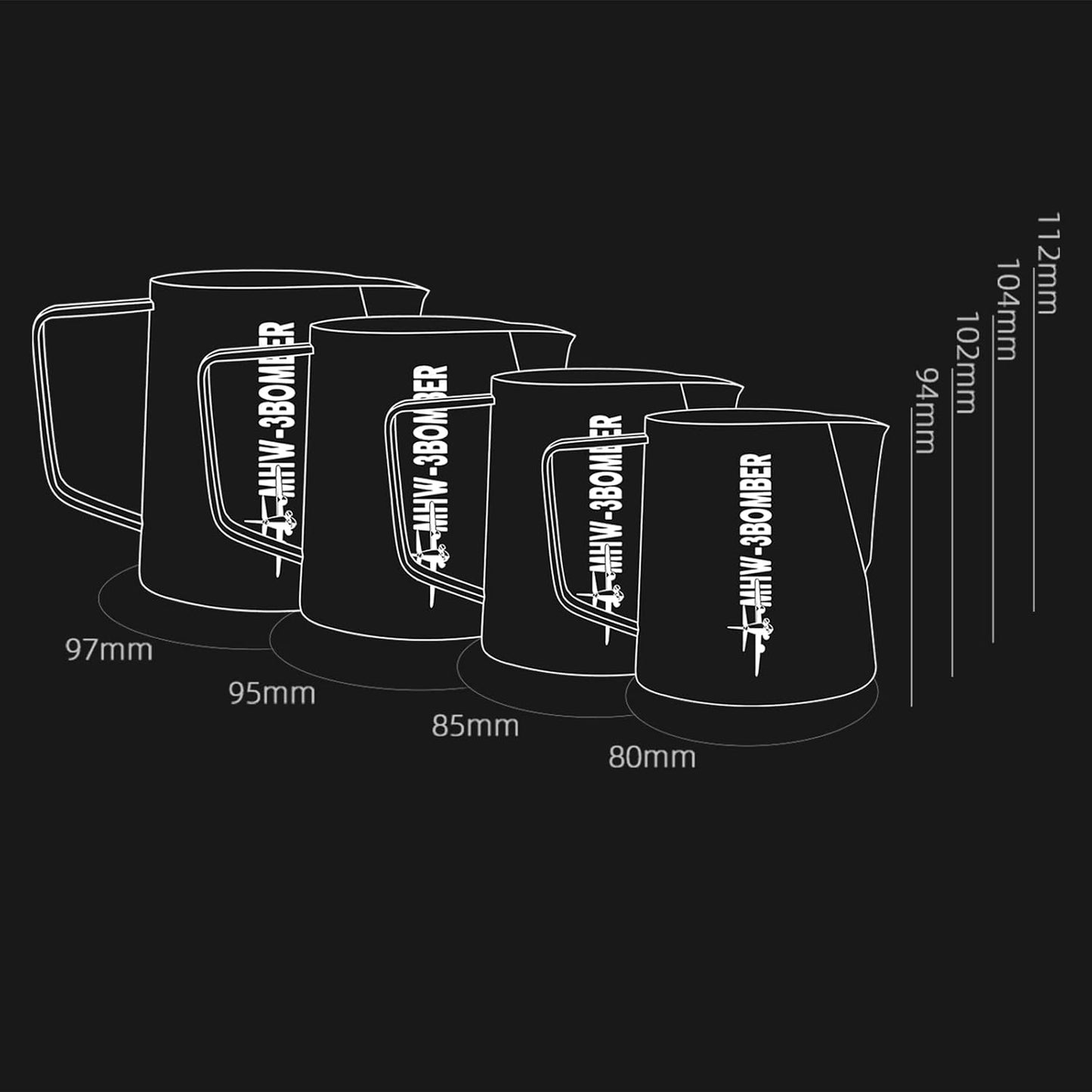 MHW-3BOMBER Espresso Steaming Pitcher Milk Frothing Pitcher Stainless Steel Milk Coffee Cappuccino Latte Art Barista Cup 20oz/600ml (Glossy) P5003S-OS