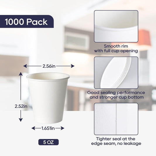 LITOPAK 1000 pack 5 oz Paper Coffee Cups, White Small Espresso Paper Coffee Cups for Office, Home, Party, and Events