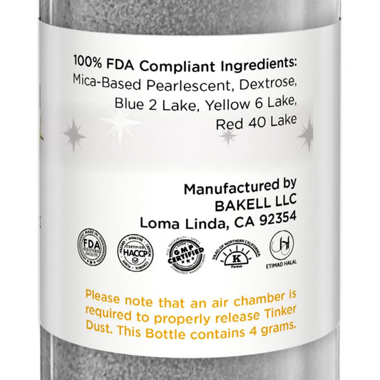 Bakell - Silver Tinker Dust (4g, 1x Mini Spray Pump) Edible Glitter for Food, Desserts, and Beverages!