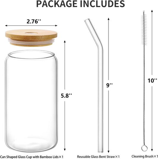 Glass Cups with Lids and Straws, 16oz Drinking Glasses, Iced Coffee Cups, Glass Tumbler with Lid, Great for Soda Boba Tea Cocktai (1 PACK)