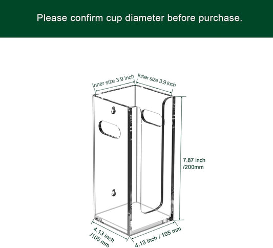 Disposable Coffee Cup Dispenser with Handles, Countertop or Wall Mount Hot/Cold Drink Cup and Lid Holder - Bathroom/Kitchen/Office Acrylic Cup Lid Storage Organizer (1 Compartment, Clear)