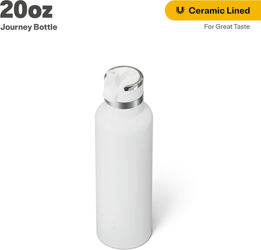 RTIC 20oz Journey Bottle Metal Stainless Steel Vacuum Insulated, BPA Free, Reusable, for Water, Hot and Cold Drinks, Travel, Sports, Camping, White