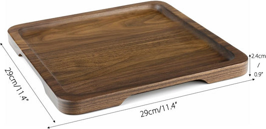 Rustic Walnut Wooden Tray Solid Wood Serving Tray Square Rectangle Platter Tea Tray Coffee Table Tray (Large Square with Grooves(11x11x1inch))