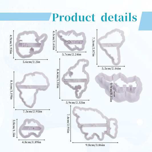Molain 7 PCS World Map Shape Cookie Cutters, Cake Decorating Stencil, Seven Continents Shape Cookie Cutter Set, for Cake, Cookies, Cupcakes, Fondant, Pastry