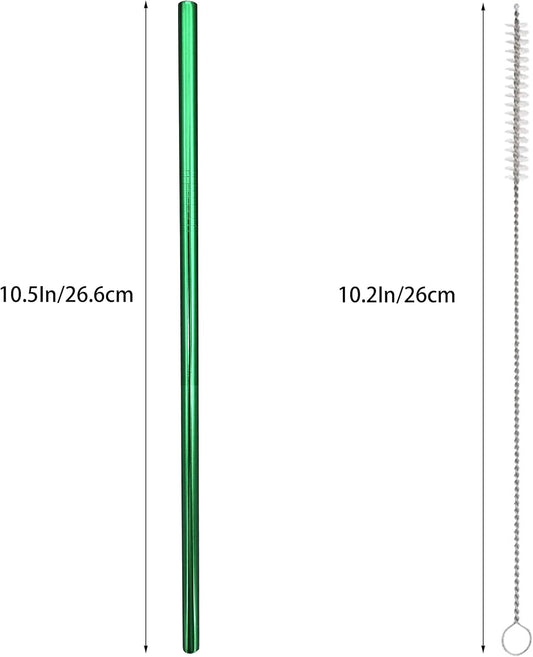 10 Pcs Stainless Steel Straws, Reusable Drinking Straws, Straight Metal Straw Sets with 2 Pcs Cleaning Brushes (10.5 Inch, Green)