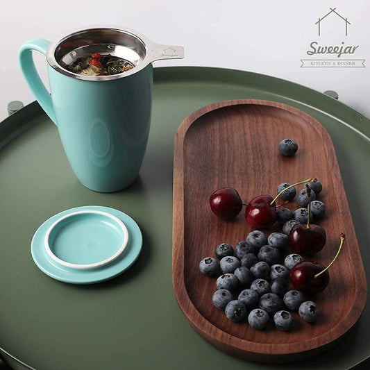 Sweejar Porcelain Tea Infuser Mug with Lid, 16 oz Teacup with Strainers for Loose Leaf Tea, Microwave and Dishwasher Safe Coffee Mug(Turquoise)