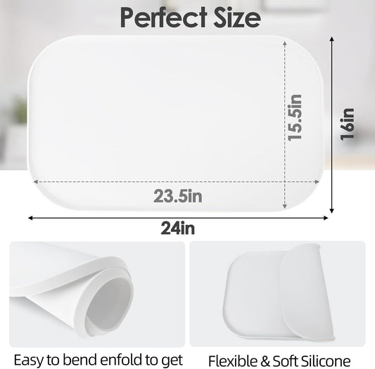 Silicone Coffee Maker Mat with Lip, 24'' x 16'' Heavy Duty Coffee Maker Mat for Countertops, Coffee Tray Fit Under Coffee Machine Appliance Automatic Machines Espresso Accessory, White