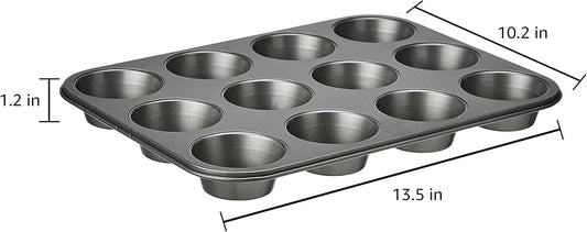 Nonstick Muffin Top Pan Set, 12-Cup, 13.5 x 10.2 inches, 2-Pack, Black