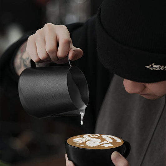 MHW-3BOMBER Milk Frothing Pitcher - 20oz/600ml Milk Frother Cup with U-Shaped Spout - SUS 304 Steaming Pitcher - Cappuccino Latte Art Cup for Barista - Quadrilateral Body - P5184-OS