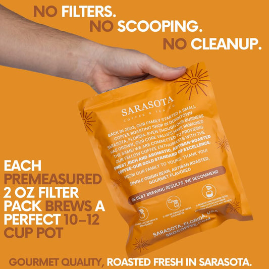 Ground Flavored Coffee In Filter Packs | Medium Roast Low Acid Mold Free Pouches | Bulk Packets | Roasted Butter Pecan Crunch | Gourmet Individual Premeasured Coffee Bags for 10-12 Cup Drip Maker