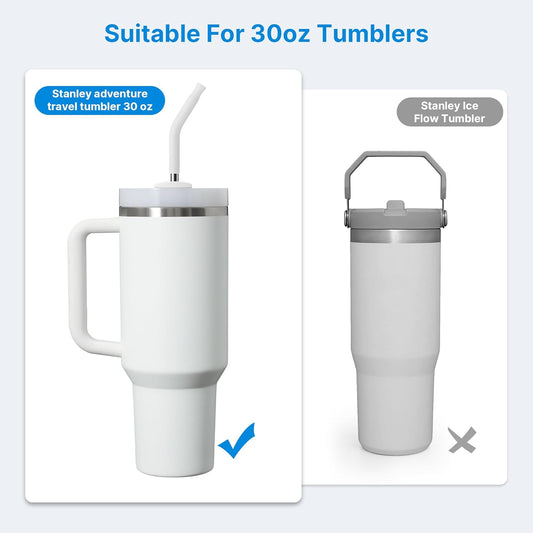Repeatable Metal Straw with Silicone Tips for 30 oz Stanley Tumbler, 2 Pcs 30 oz Stainless Steel Straws Replacement for Stanley Tumbler, 1 Straw Brush, BPA Free(White)
