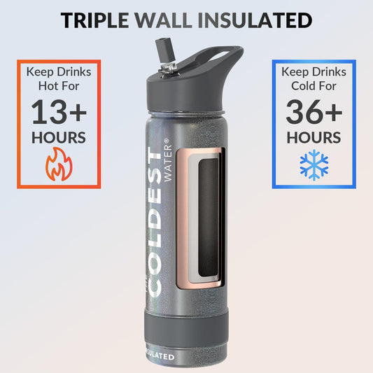 Coldest Insulated Water Bottle with Straw Lid - Stainless Steel Metal Insulated Bottle for Men & Women (Stardust Glitter, 24 oz)