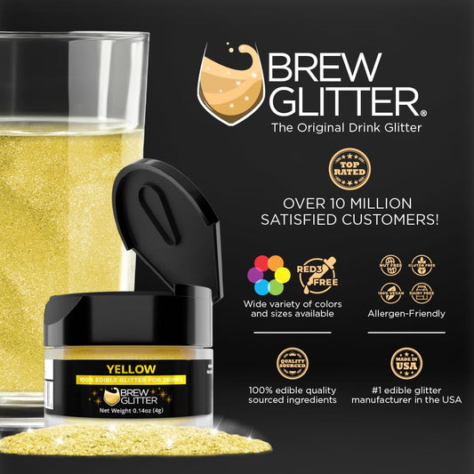 Brew Glitter Yellow Edible Drink Glitter 1x 4g Jar for Cocktails, Beer, & Beverages