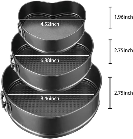 Heart Springform Cake Pan Set of 3 Non Stick Durable Cake Baking Pans with Removable Bottom Cake Molds for Baking