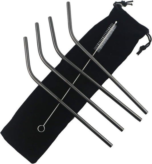 Gugrida Metal Straws Stainless Steel Straws 8.5" Drinking Straws Reusable 4 Set - Ultra Long Muti Color-Cleaning Brush for 20/30 Oz for Trail Tumblers Yeti RTIC SIC Ozark (4 Bent|1 Brush)