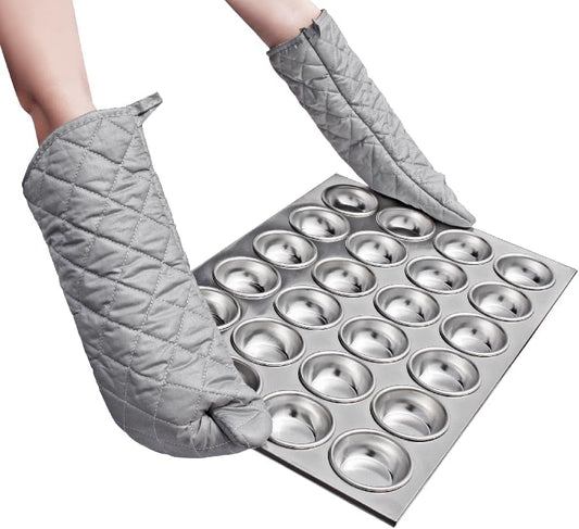 17 Inch Extra Long Heat Resistant Oven Gloves New Cotton Oven Mitts Kitchen Gloves High Temperature Cooking Tool BBQ Gloves (17" Silver)