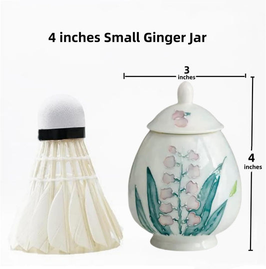 flowers Small Ginger Jar - 4 inches white decorative Ceramic Ginger jars with Lid, chinoiserie gift small jars for Home decor/jewelry/Tea/coffee beans/Storage