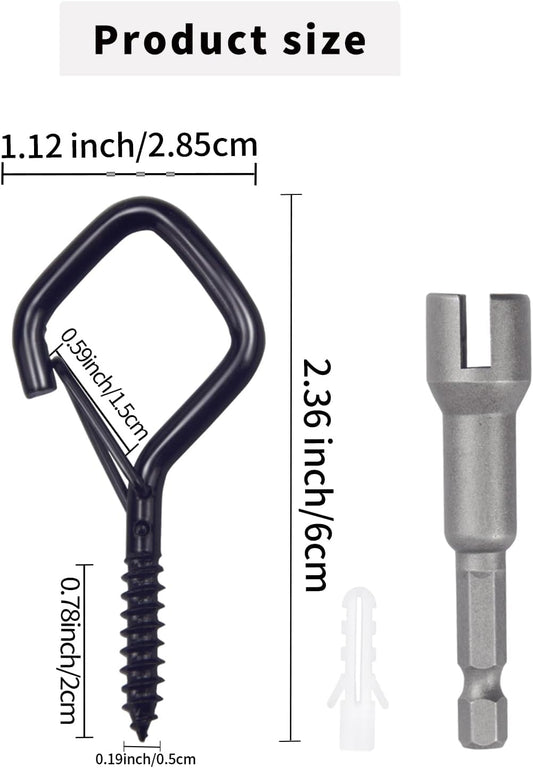 100 PCS Black Eye Screw Hooks for Hanging Heavy Duty with Safety Buckle.Metal Ceiling Hooks for Hanging Plants Cup Wind Chime Bird Feeders Patio Lights at Indoor&Outdoor