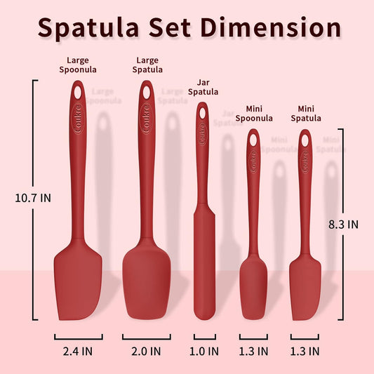 Coukre Silicone Spatula Set of 5,High Temperature Resistant, Food Grade Silicone, Dishwasher Safe, for Baking, Cooking (Pure Red)