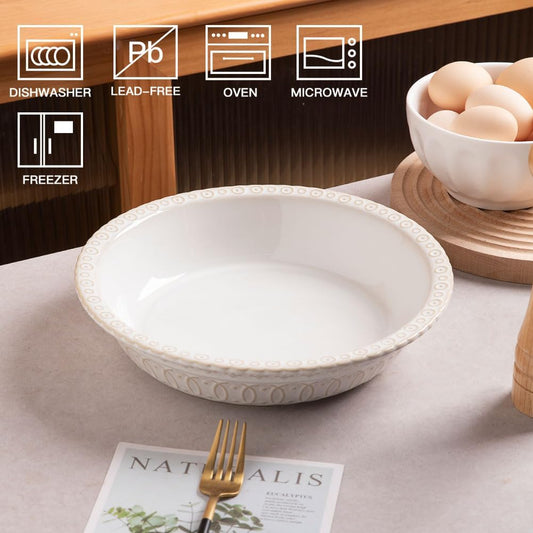 Sweejar Ceramic Pie Pan for Baking,Round Baking Dish Pan for Dinner 10 Inches, Pie Dish Non-Stick Pie Plate for Quiche,Tart,Cake,Pumpkin Pie, Pot Pies (White)