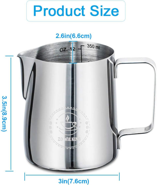 Milk Frothing Pitcher 12oz, Espresso Steaming Pitchers 350ml, Frother cup, Coffee Cappuccino Latte Art,304 Stainless Steel Jug with Decorating Art Pen