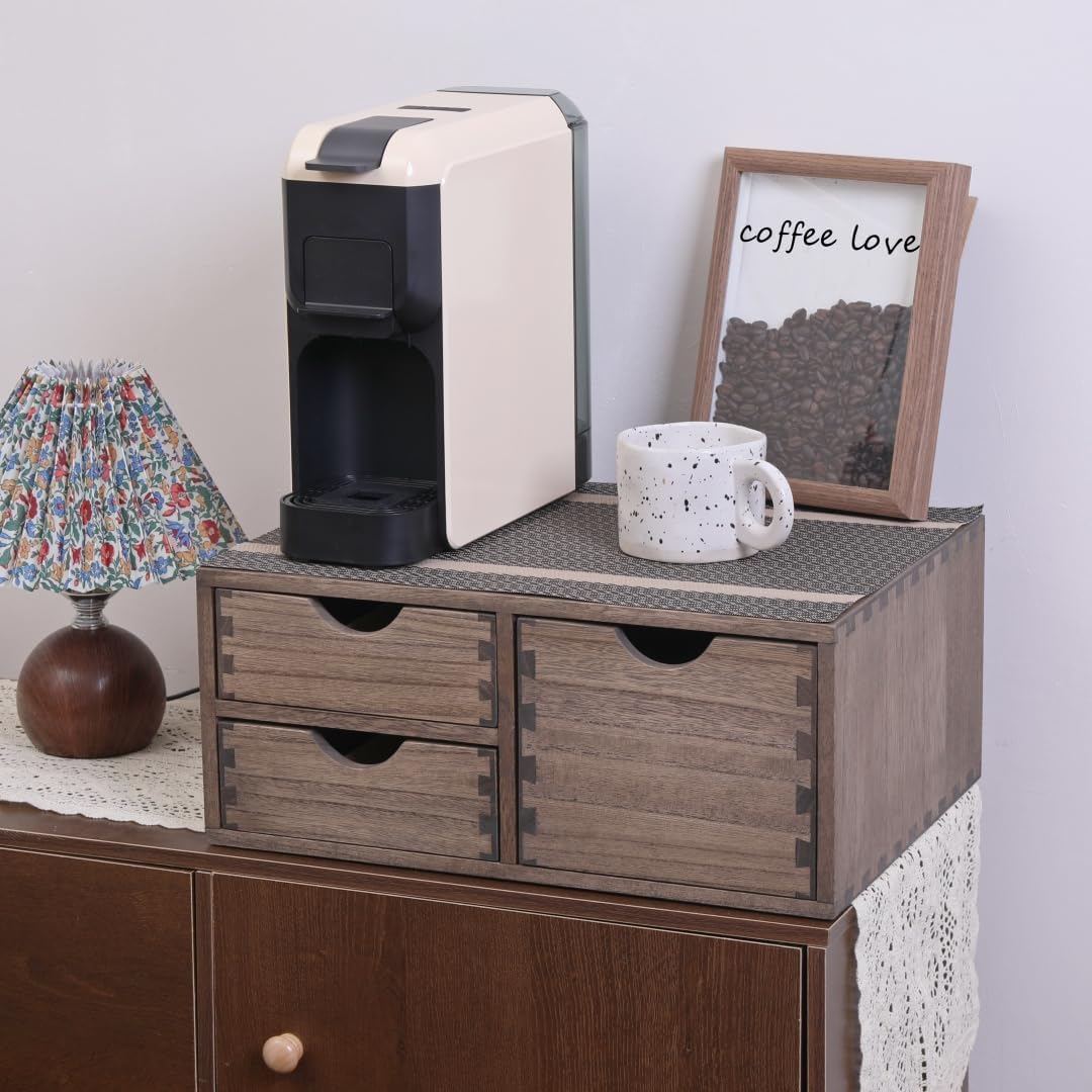 Coffee Pods Storage Drawer Holder for Capsules - Multi Functional Desk Organizer Drawers For K cups Coffee Maker Brew - Kitchen Mini Wooden Box Chest Sideboard Counter Organization CF2D3C Dark